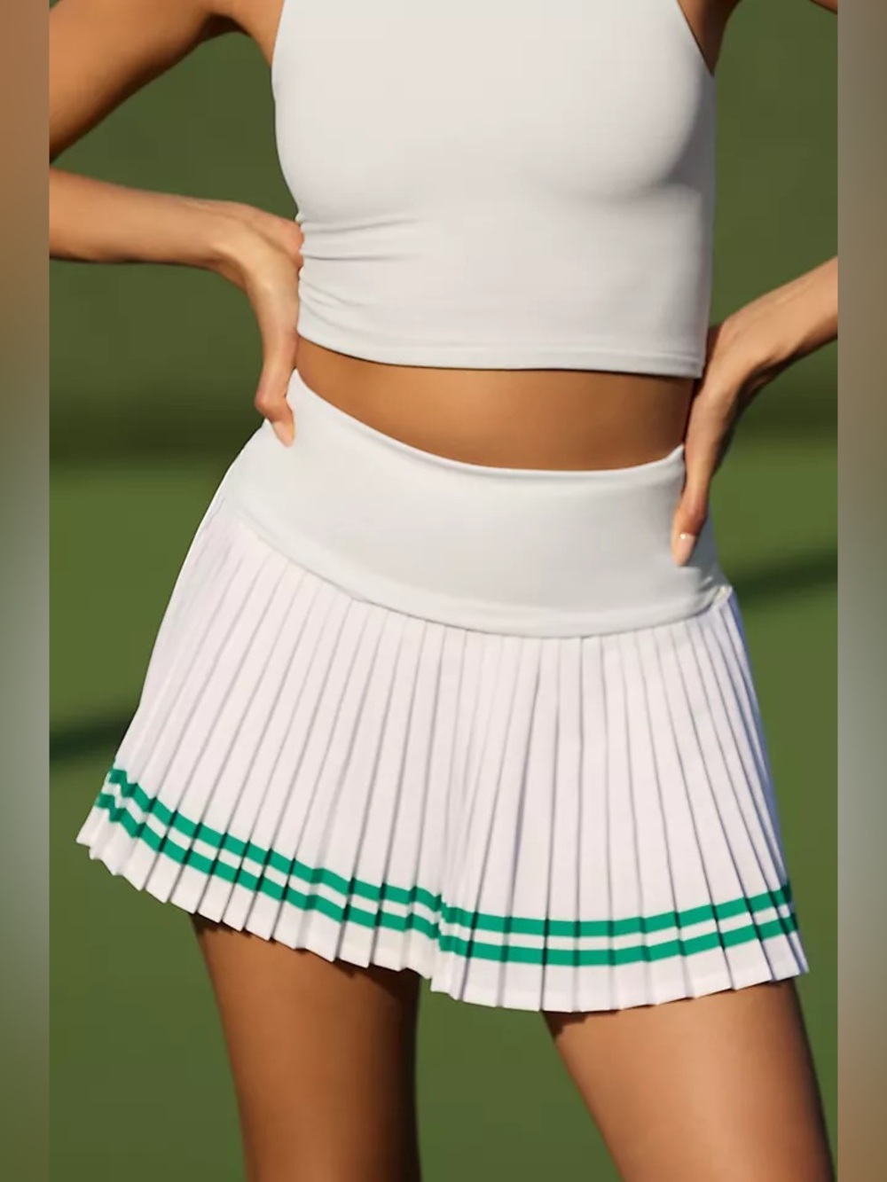 NEW BEACH RIOT Gloria Pleated Mini Skirt White Green Sizes XS, S, L